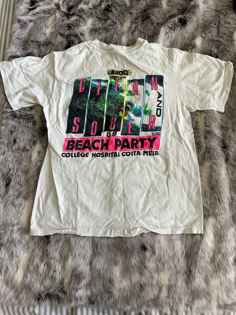 Vintage 1989 KROQ CLEAN AND SOBER BEACH PARTY Costa Mesa T Shirt single stitch M